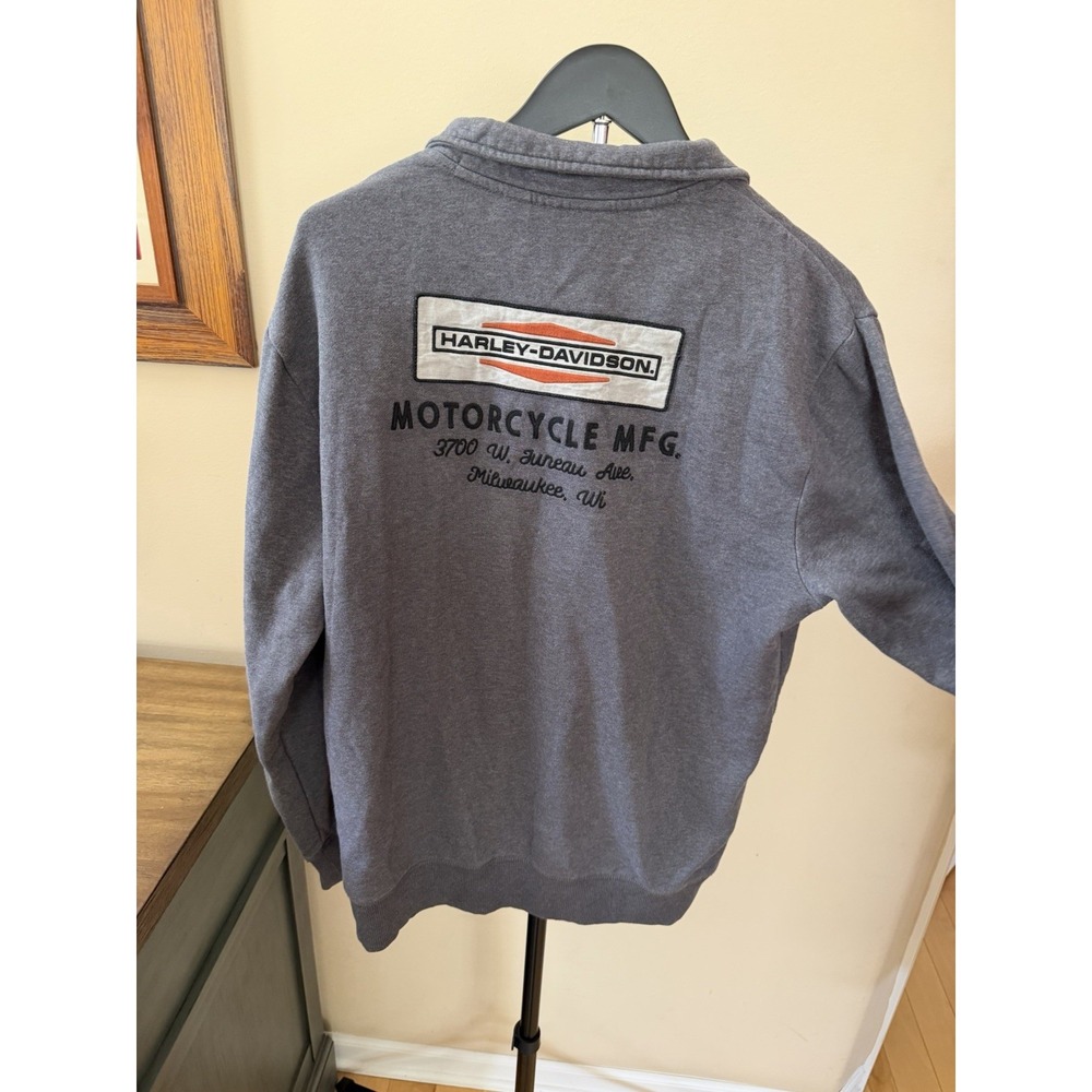 Harley Davidson Motorclothes Mens M Gray 1/4 Zip Fleece Back Graphic Sweatshirt - Picture 6 of 8